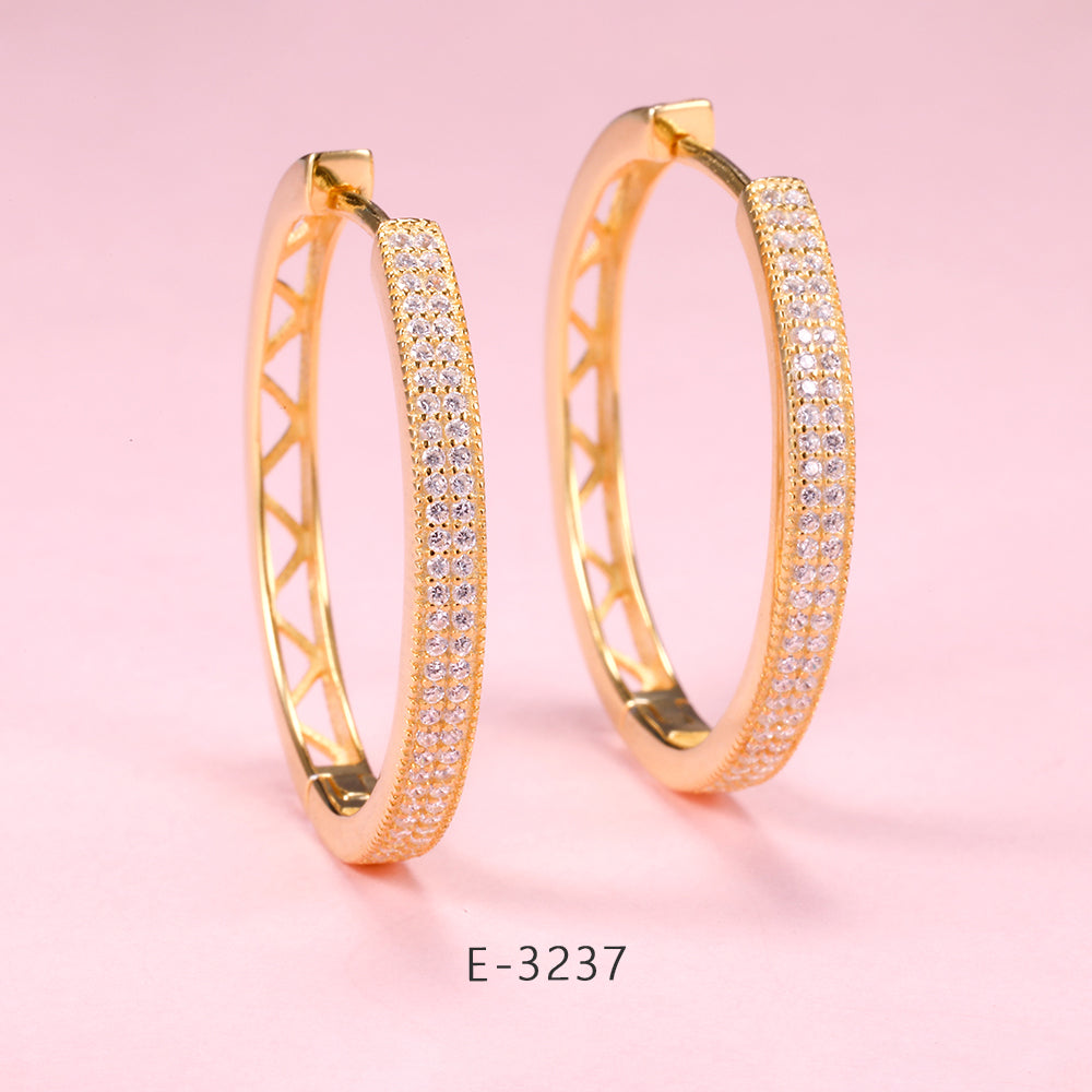 Yumato Artificial Zircon Classic style design Gold color Circle Earrings in 925 Sterling Silver suitable for every occasion as Gift for girls friends female E-3237