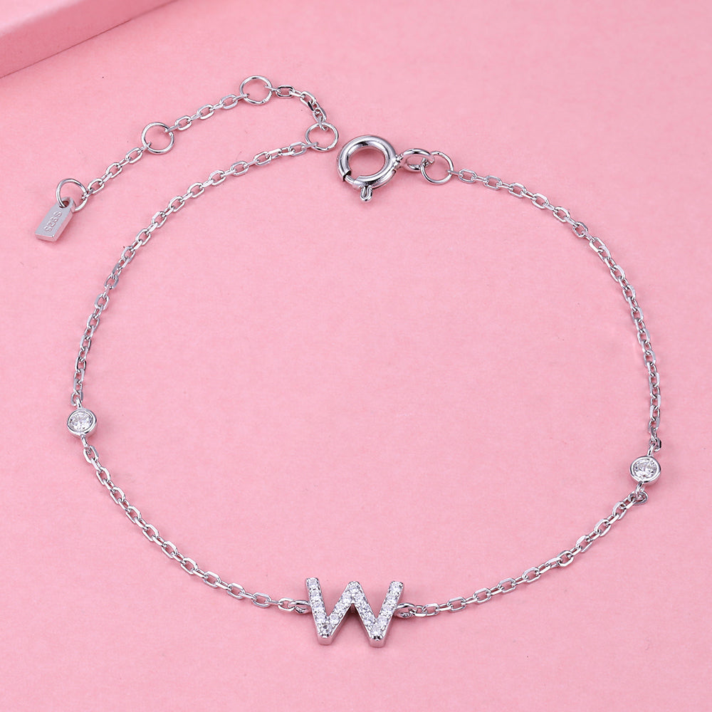 Yumato S925 Sterling Silver 26 letters  Bracelet（7 in）Gifts for yourself, girl, lover,friend BR01