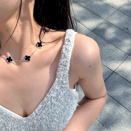 Yumato S925 sterling silver black shell 10 flowers lucky necklace