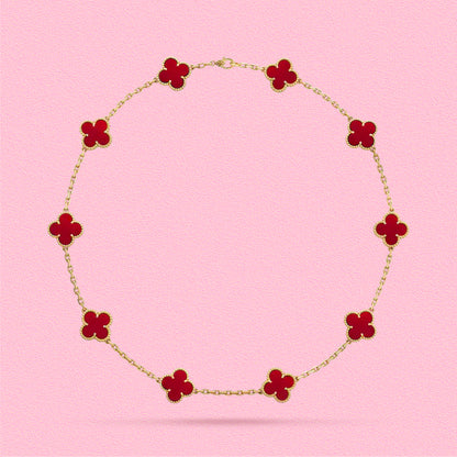 Yumato S925 sterling silver red chalcedony 10 flowers lucky necklace