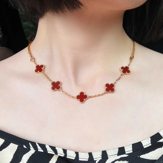 Yumato S925 sterling silver red chalcedony 10 flowers lucky necklace