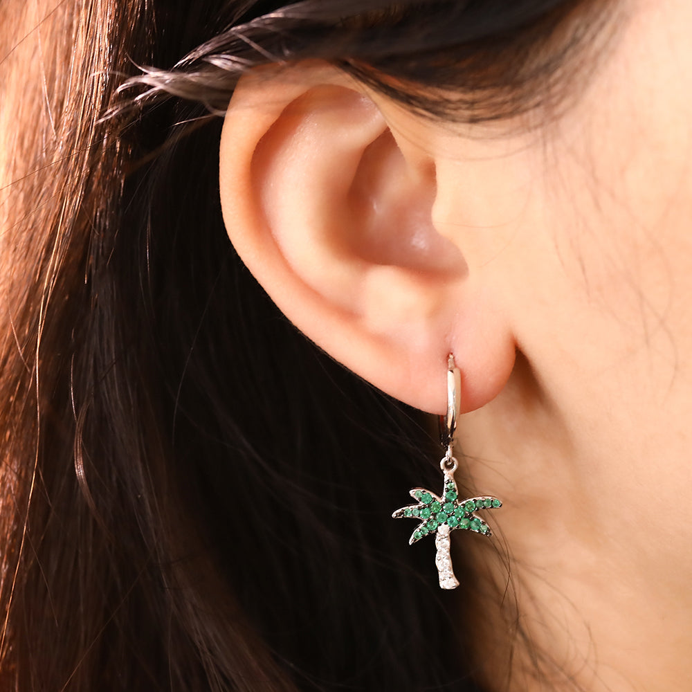 Yumato Pendant Earrings in 925 Sterling Silver Tree Shape Sprinkled with Green Special design E-3295