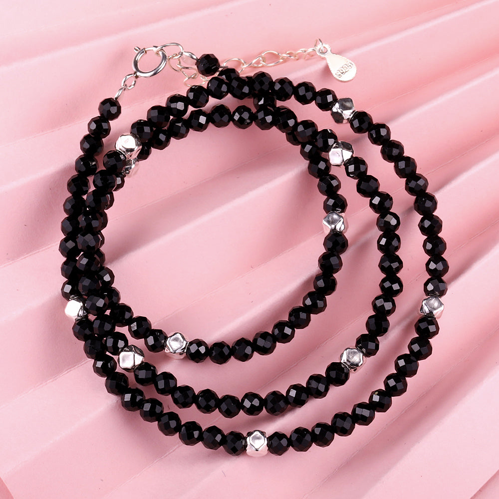 Black Natural Gemstone Necklace in 925 Sterling Silver C315