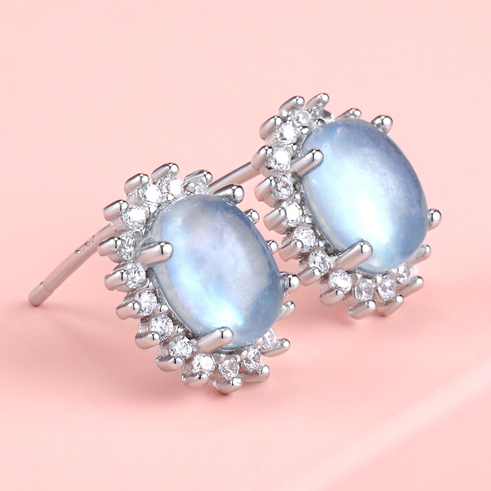 S925 Sterling Silver Natural Aquamarine Stud Earrings Elegant Gifts for yourself, girl, lover,friend C262