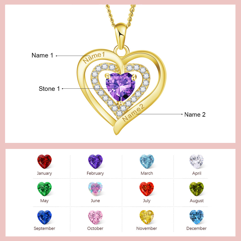 Yumato Jewelry Elegant Heart Pendant Necklaces Engraved Interchangeable Name Birthstone, Popular design, Customized Jewelry Gifts for Mom,Lover,Yourself and Friends N06