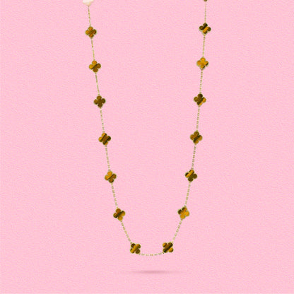 Yumato S925 sterling silver Tiger's eye stone 20 flowers lucky necklace
