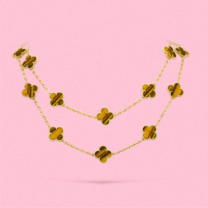 Yumato S925 sterling silver Tiger's eye stone 20 flowers lucky necklace