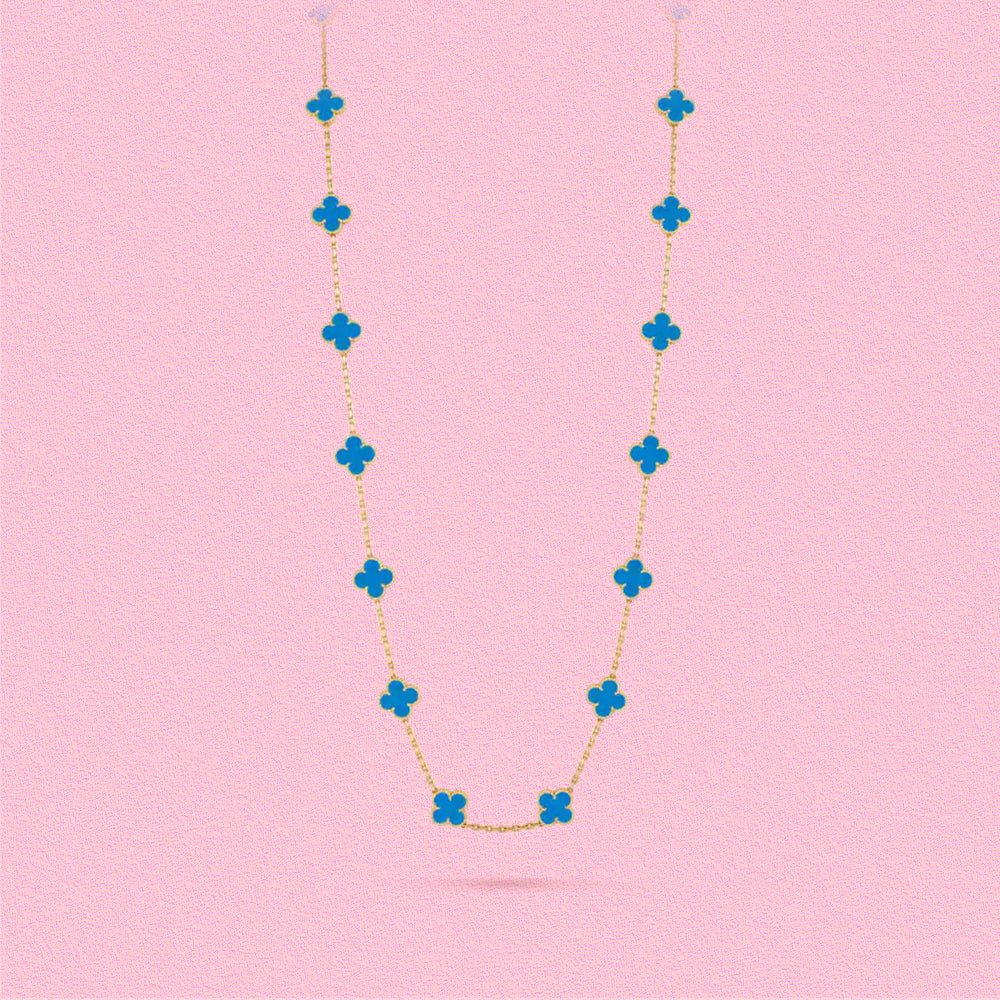 Yumato S925 sterling silver blue agate 20 flowers lucky necklace