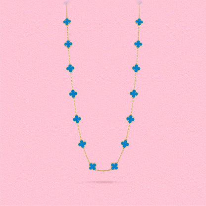 Yumato S925 sterling silver blue agate 20 flowers lucky necklace