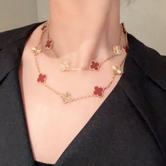 Yumato S925 sterling silver red laser 20 flowers lucky necklace