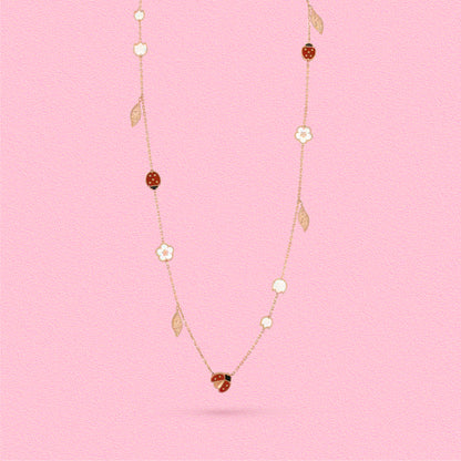 Yumato S925 sterling silver  white shell ladybug flowers lucky necklace