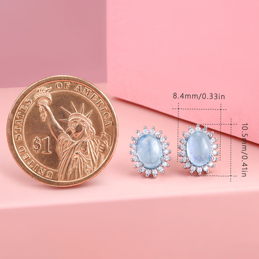 S925 Sterling Silver Natural Aquamarine Stud Earrings Elegant Gifts for yourself, girl, lover,friend C262