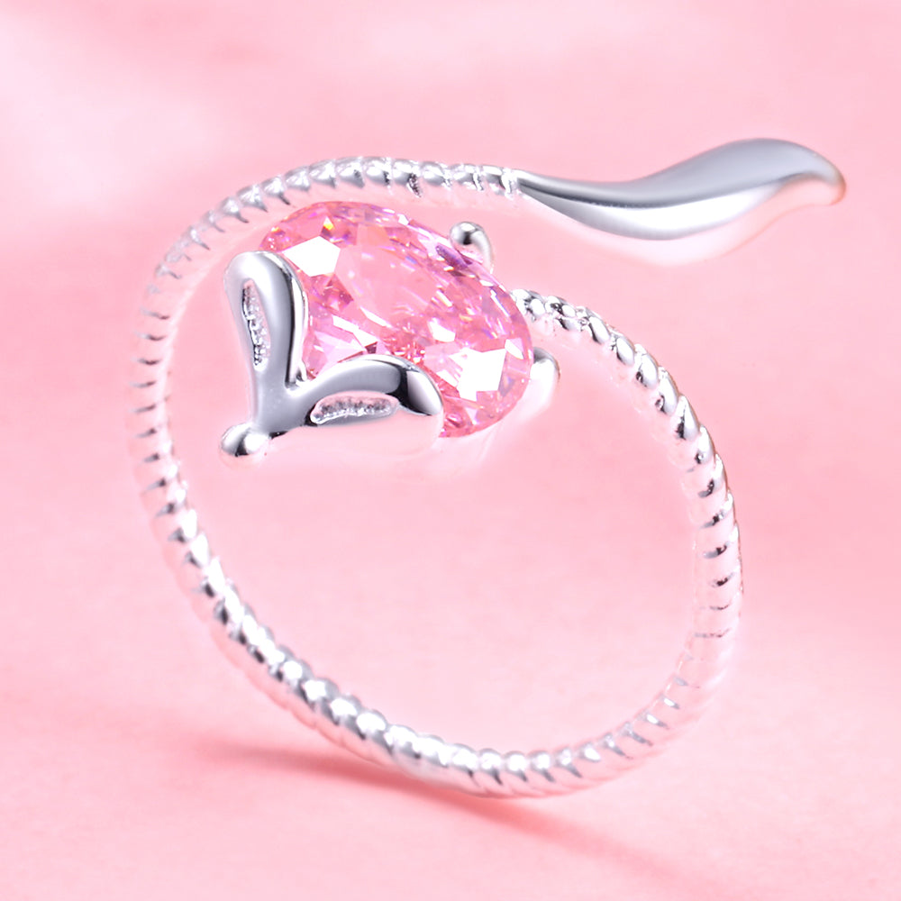 Yumato S925 Sterling Silver Pink fox style Opening Ring Gifts for yourself, girl, lover,friend R24