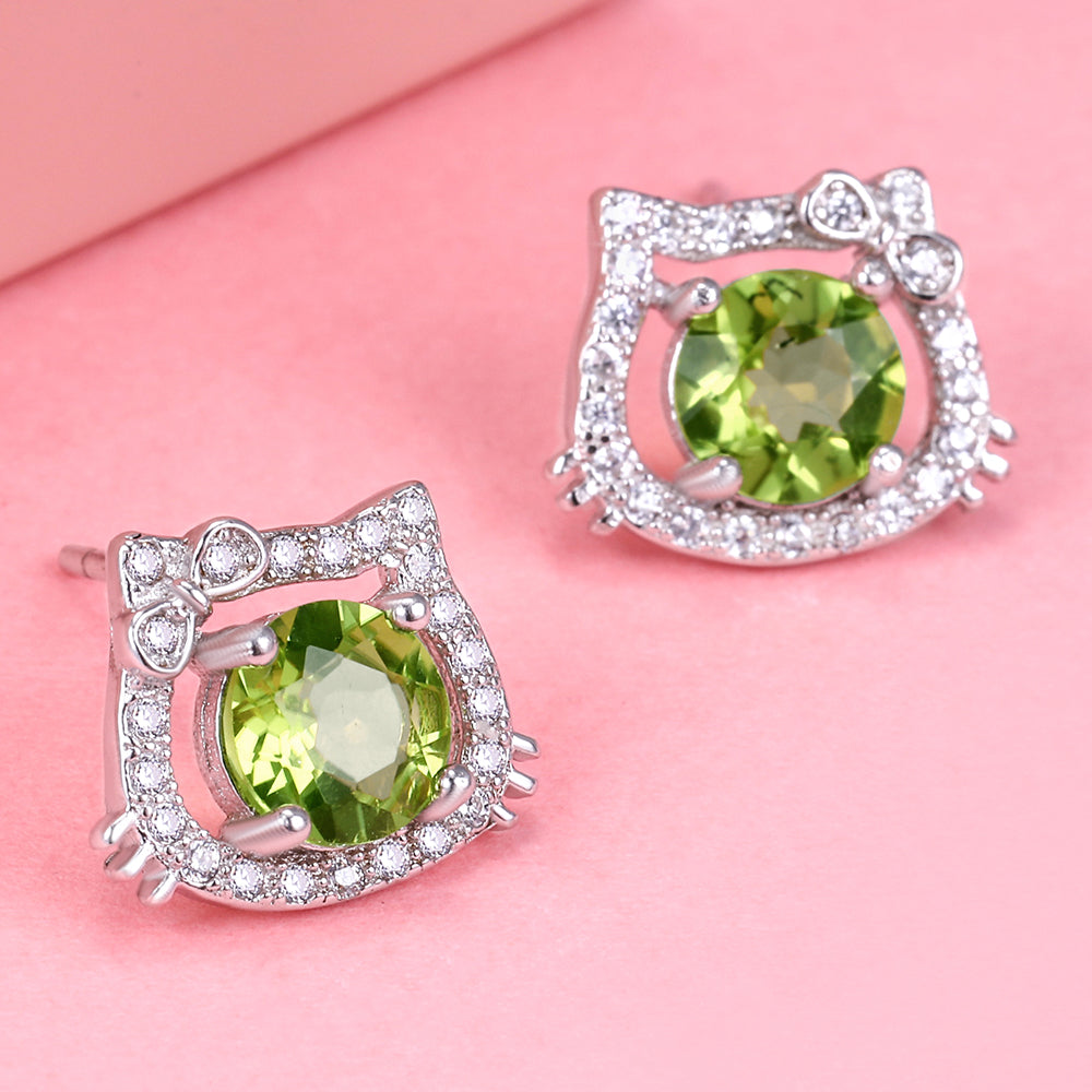 Yumato S925 Sterling Silver Natural Peridot Gemstone Earrings Fashion Matching Gifts for yourself, girl, lover,friend E09