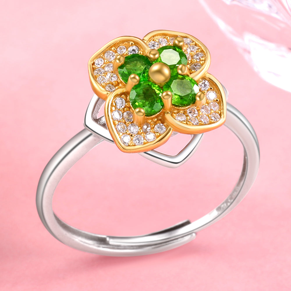 Yumato S925 Sterling Silver Rotatable Clover Style Adjustable Ring Gifts for yourself, girl, lover,friend R21