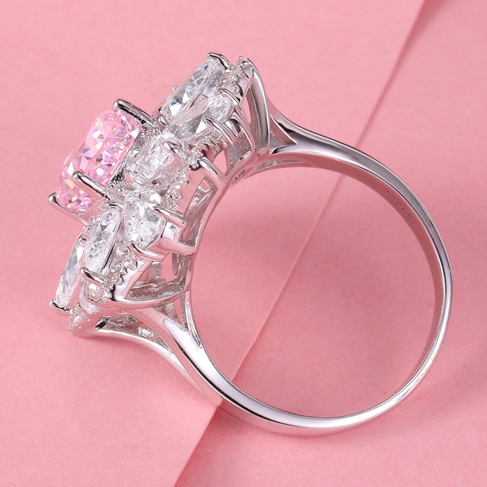 Yumato Engraved Pink Lab Grown Gemstone 925 Sterling Silver Ring (Size 6~8) Gift for wedding, birthday and anniversary R07