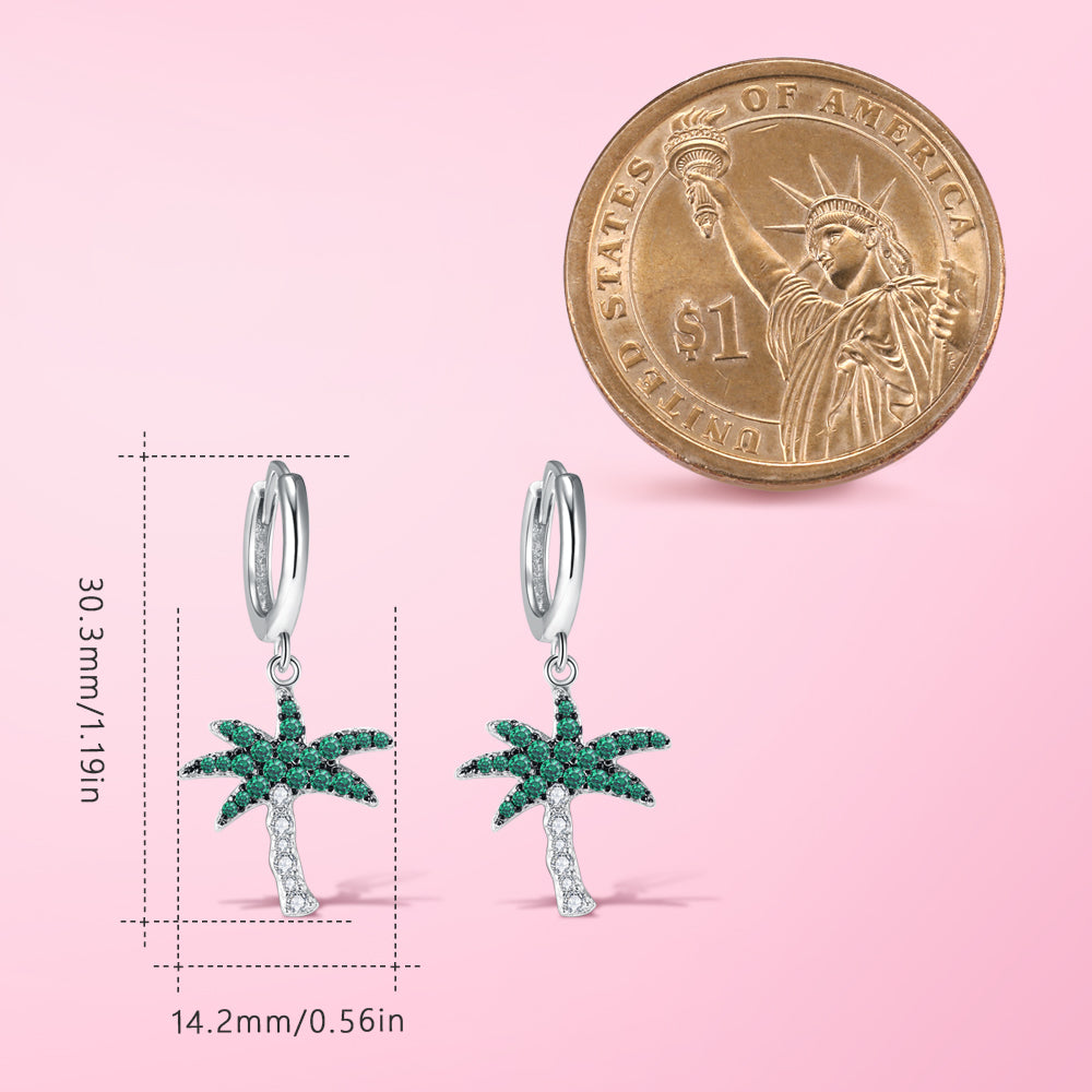 Yumato Pendant Earrings in 925 Sterling Silver Tree Shape Sprinkled with Green Special design E-3295