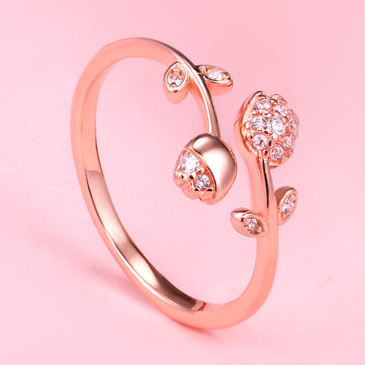 Yumato S925 Sterling Silver Adjustable Flower Rings Rose gold color Fashion accessories as Gift for yourself, love, friends A113