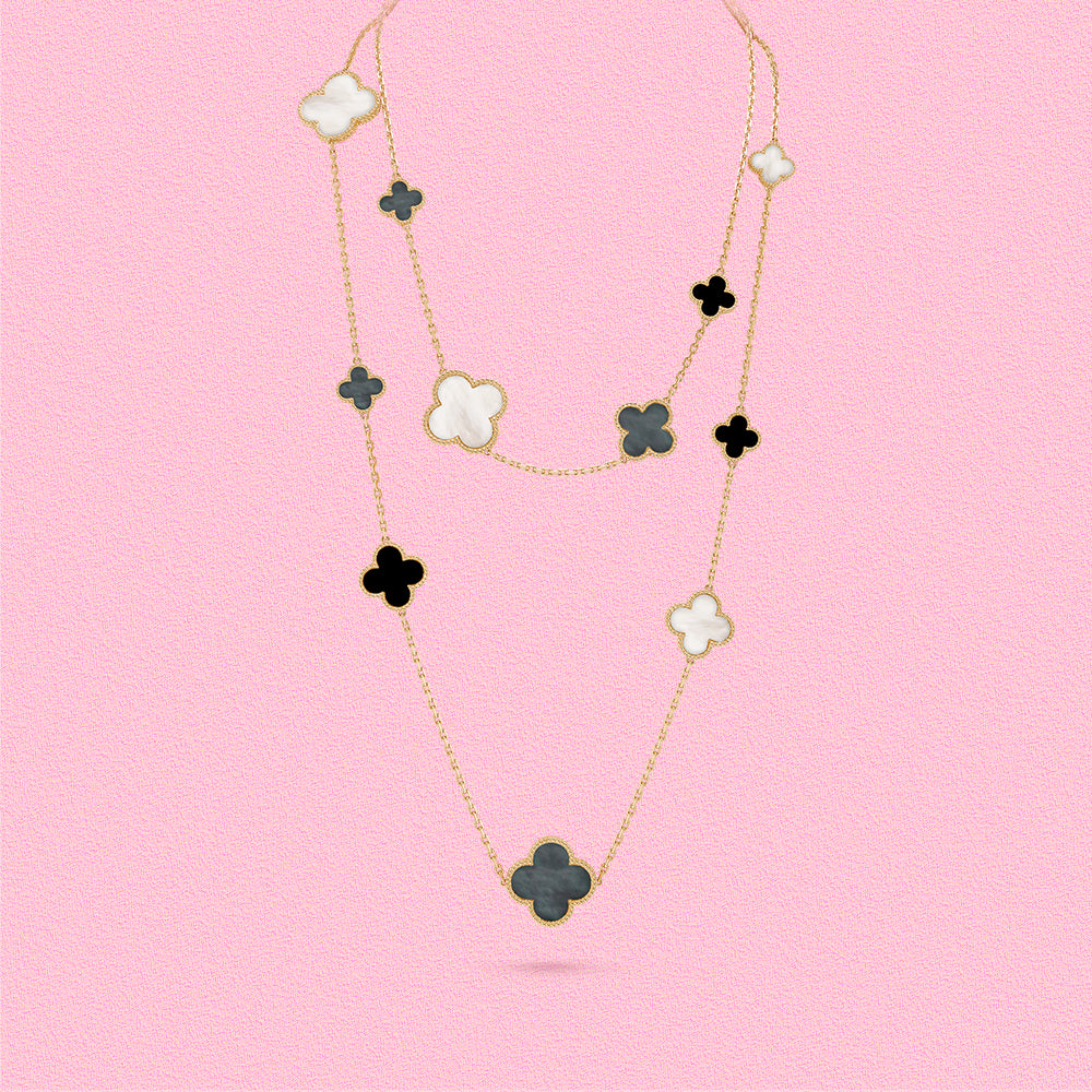 Yumato S925 sterling silver white shell Onyx 16 flowers lucky necklace