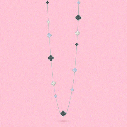Yumato S925 sterling silver mother-of-pearl onyx 16 flowers lucky necklace