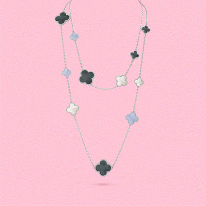 Yumato S925 sterling silver mother-of-pearl onyx 16 flowers lucky necklace