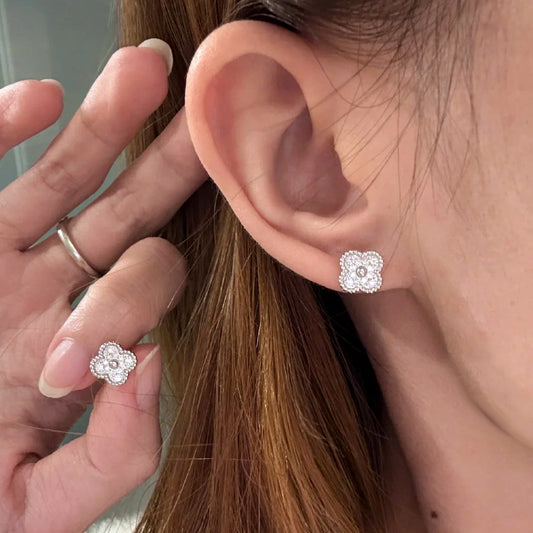 Yumato S925 sterling silver white gold full of diamonds lucky earrings