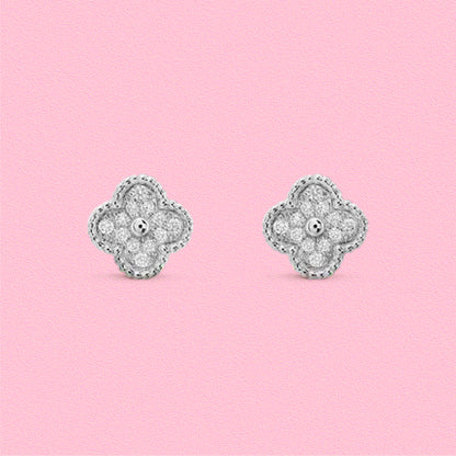 Yumato S925 sterling silver white gold full of diamonds lucky earrings