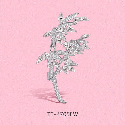 Natural bamboo branch design inlaid Doissanite Diamond S925 sterling silver brooch
