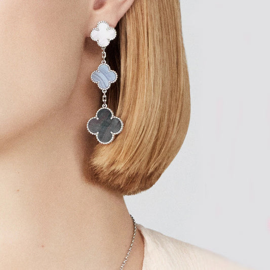Yumato S925 sterling silver Pearl oyster chalcedony lucky earrings