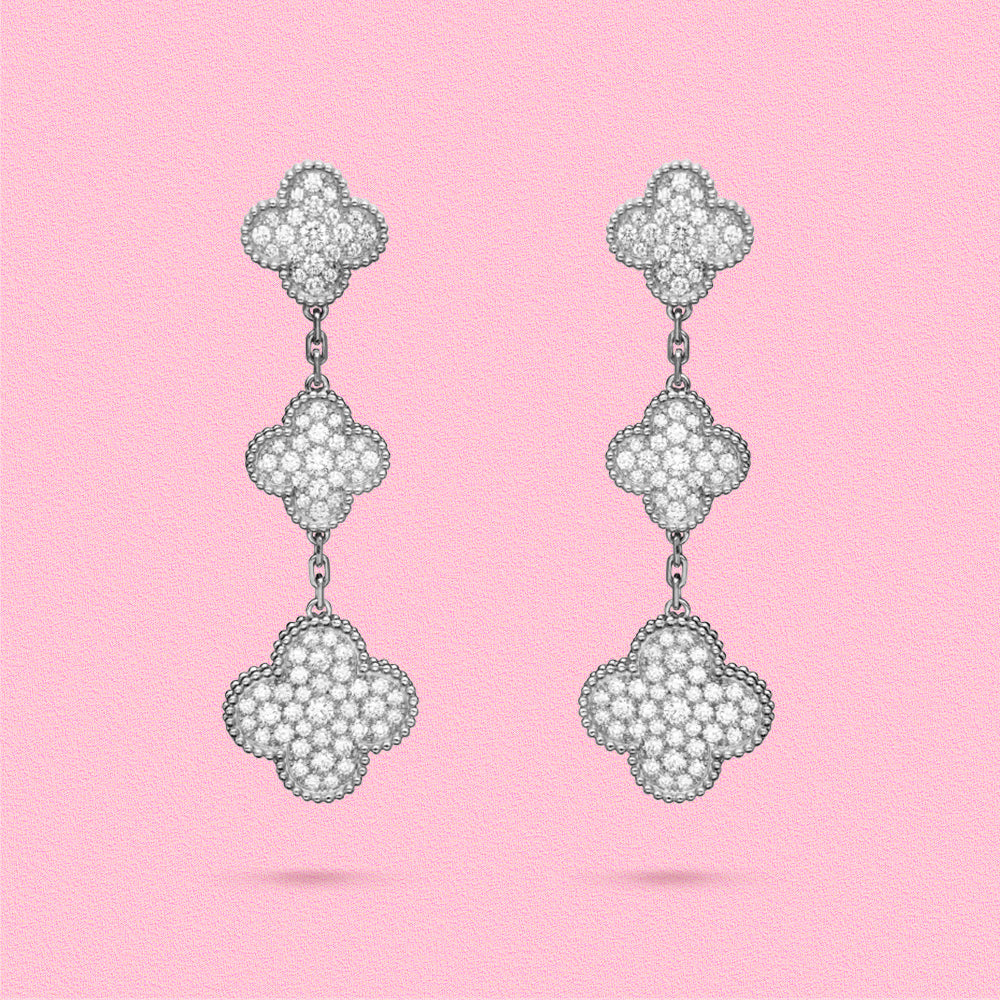 Yumato S925 sterling silver white gold full of diamonds lucky earrings