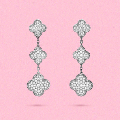Yumato S925 sterling silver white gold full of diamonds lucky earrings