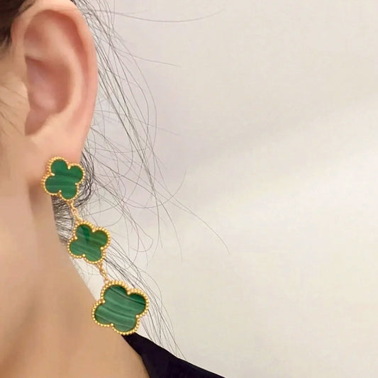 Yumato S925 sterling silver Malachite lucky earrings