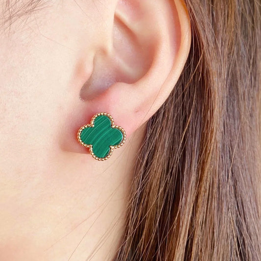 Yumato S925 sterling silver Malachite lucky earrings