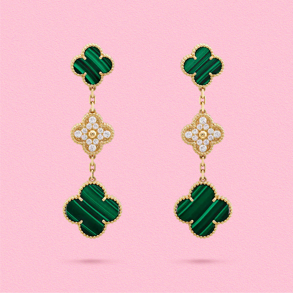 Yumato S925 sterling silver Malachite lucky earrings