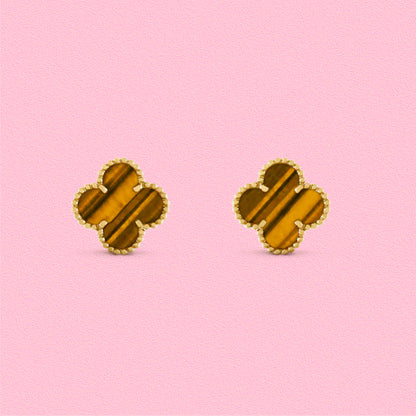 Yumato S925 sterling silver Tiger's eye stone lucky earrings