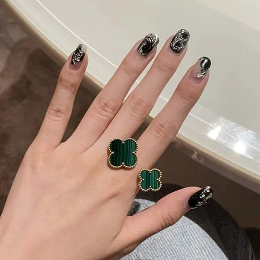 Yumato S925 sterling silver Malachite  lucky rings