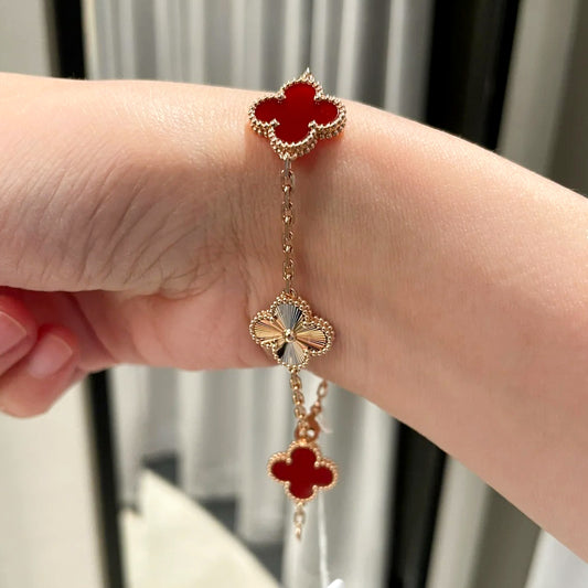 Yumato S925 sterling silver Carnelian laser 5 flowers lucky bracelet