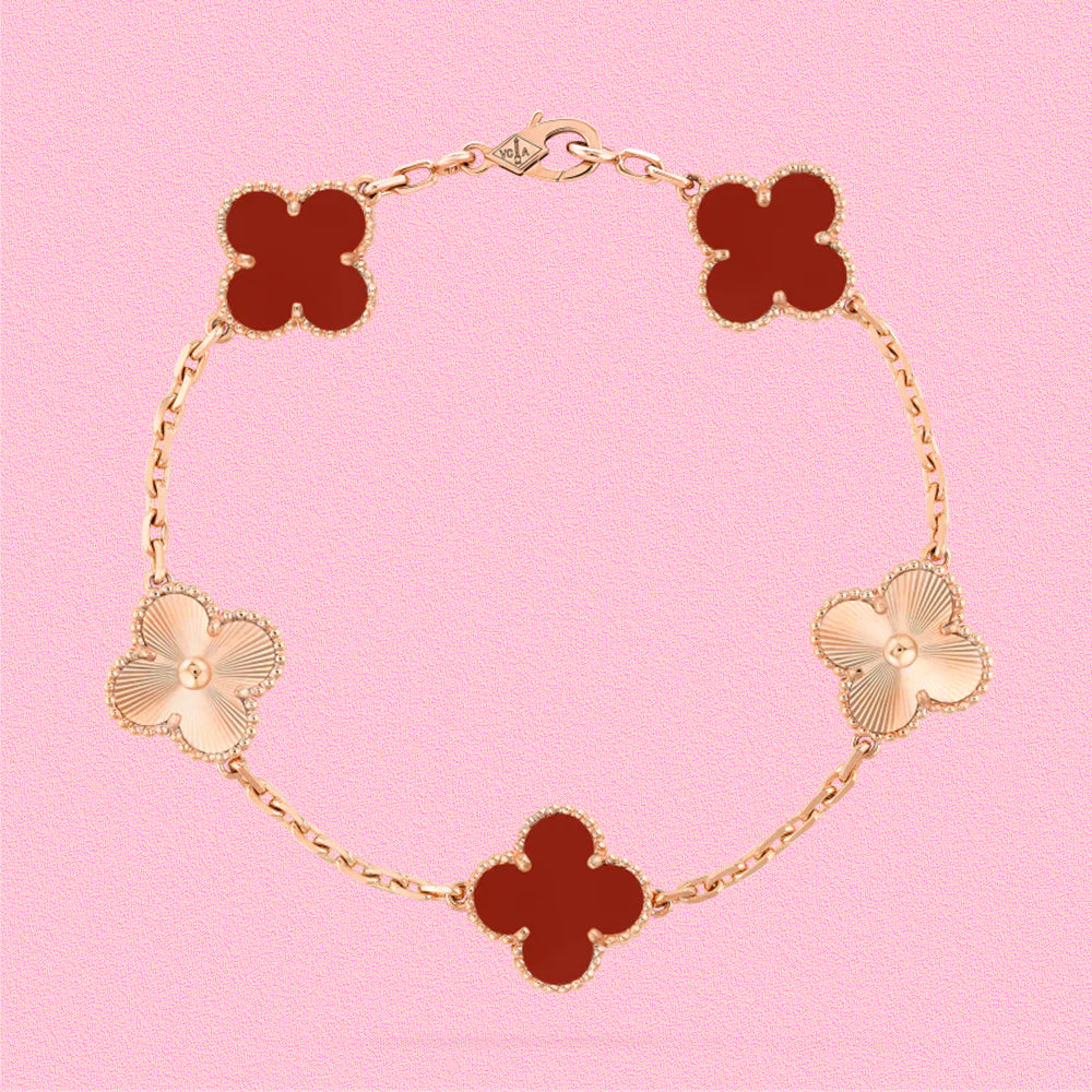 Yumato S925 sterling silver Carnelian laser 5 flowers lucky bracelet