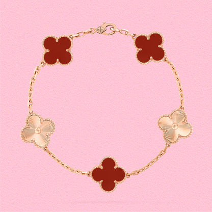 Yumato S925 sterling silver Carnelian laser 5 flowers lucky bracelet