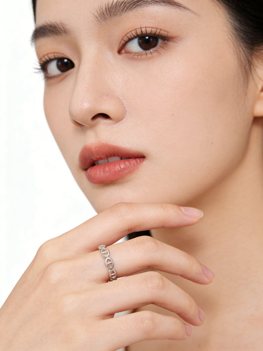 yumato Simple and Unique Horse Nose Ring S925 Sterling Silver Fashionable Geometric Ring Adjustable Open Ring for Index Finger