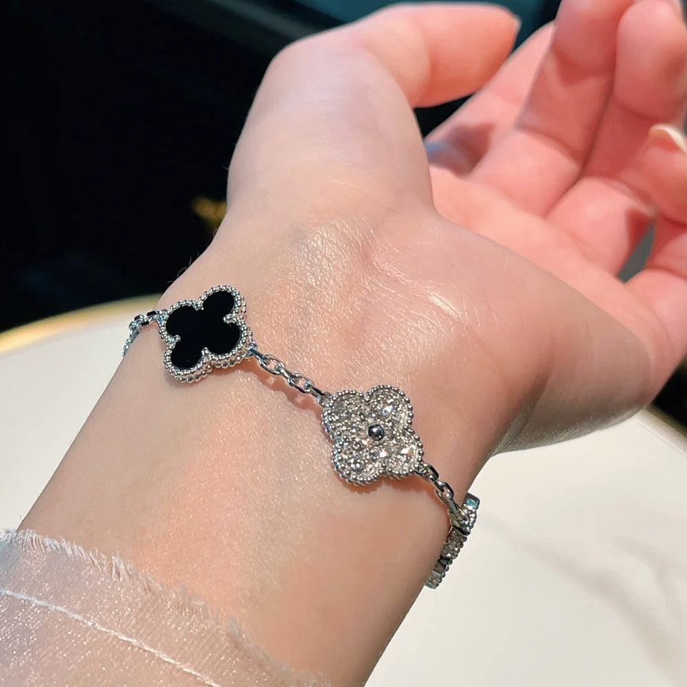 Yumato S925 sterling silver black agate diamond setting lucky bracelet