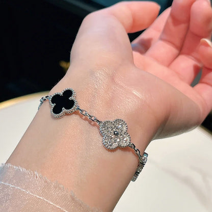 Yumato S925 sterling silver black agate diamond setting lucky bracelet