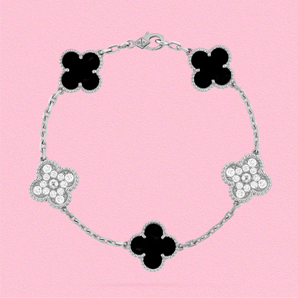 Yumato S925 sterling silver black agate diamond setting lucky bracelet