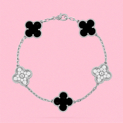 Yumato S925 sterling silver black agate diamond setting lucky bracelet