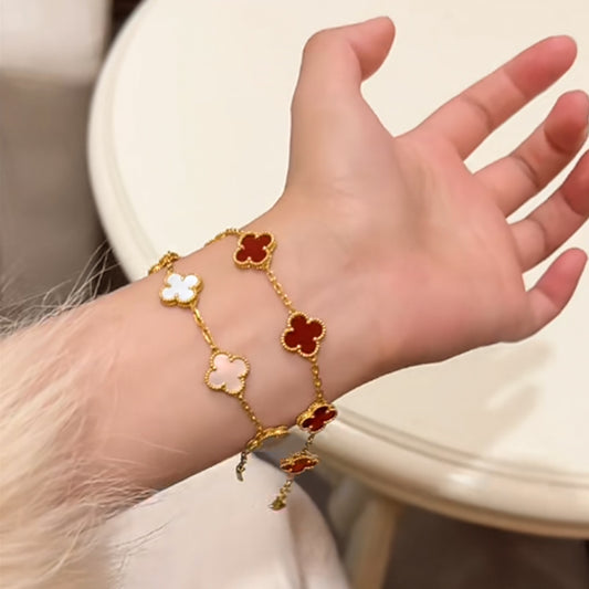 Yumato S925 sterling silver agate white shell 5 flowers lucky bracelet