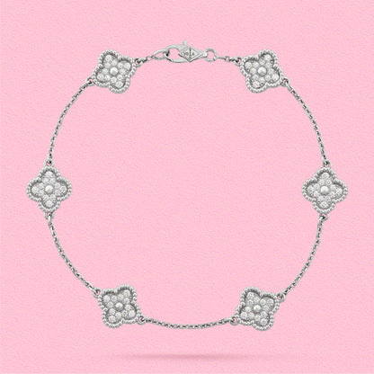 Yumato S925 sterling silver full of diamonds 6 flowers lucky bracelet