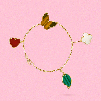 Yumato S925 sterling silver Malachite mother-of-pearl  carnelian  tiger's eye  lucky bracelet