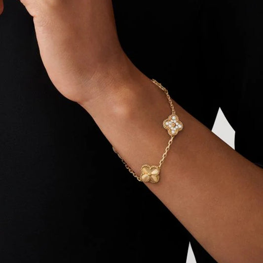 Yumato S925 sterling silver Laser 5 flowers lucky bracelet