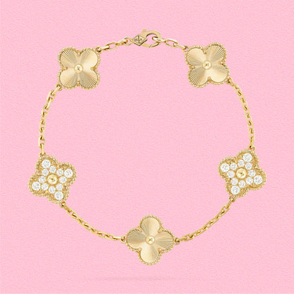 Yumato S925 sterling silver Laser 5 flowers lucky bracelet