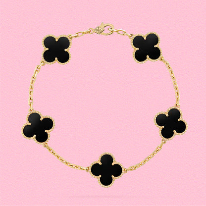 Yumato S925 sterling silver onyx 5 flowers lucky bracelet